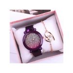 Women's WatchWatch + BraceletLeather Strap Casual Ladies Watch + Bracelet-violet