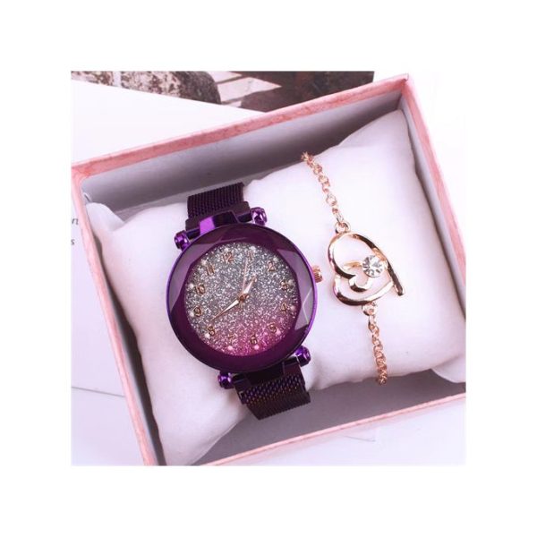 Women's WatchWatch + BraceletLeather Strap Casual Ladies Watch + Bracelet-violet