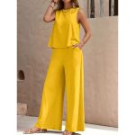 Women's Yellow Sleeveless Top & Wide-Leg Pants Set