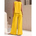 Women's Yellow Sleeveless Top & Wide-Leg Pants Set