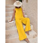 Women's Yellow Sleeveless Top & Wide-Leg Pants Set