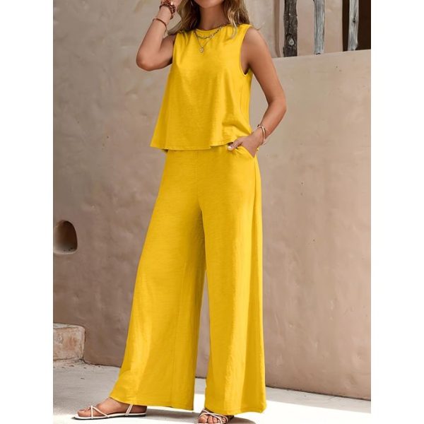 Women's Yellow Sleeveless Top & Wide-Leg Pants Set