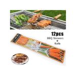12pc Barbecue Skewers Twisted Metal Kebab Sticks + Knife Set