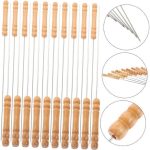 20 PCS 30 cm Stainless Steel Barbecue Skewers, Reusable BBQ Sticks with Wood Handle for BBQ Camping
