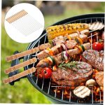 20 PCS 30 cm Stainless Steel Barbecue Skewers, Reusable BBQ Sticks with Wood Handle for BBQ Camping