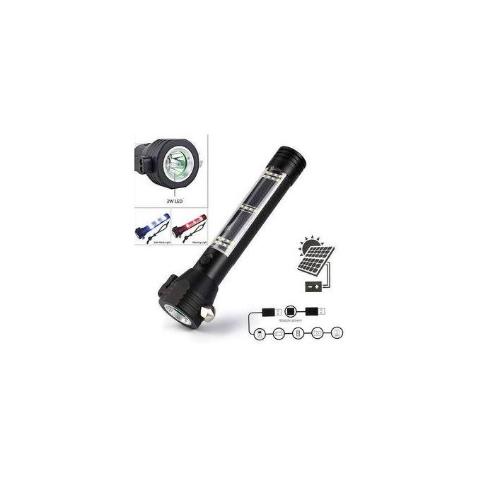 9 In1 Security Torch Rechargeable LED Flashlight Powerbank Solar Magnet Alarm.