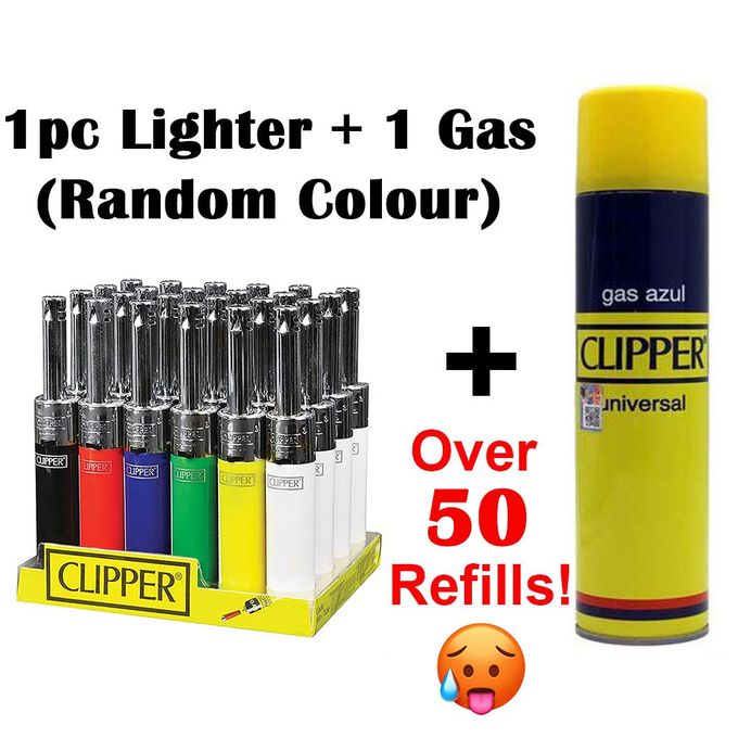 Clipper Refillable Tube Lighter + 300ml Butane Gas, For 50+ Refills Can Flame Kitchen/ Cigarette