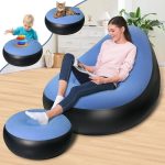 Inflatable Lounge Chair and Ottoman Set, Portable Air Sofa with Footrest, Soft Flocked Surface, USB Rechargeable with Built-in Pump, 2-Piece Set