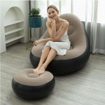 Inflatable Lounge Chair and Ottoman Set, Portable Air Sofa with Footrest, Soft Flocked Surface, USB Rechargeable with Built-in Pump, 2-Piece Set