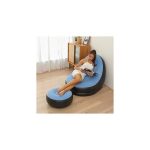 Inflatable Lounge Chair and Ottoman Set, Portable Air Sofa with Footrest, Soft Flocked Surface, USB Rechargeable with Built-in Pump, 2-Piece Set