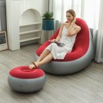 Inflatable Lounge Chair and Ottoman Set, Portable Air Sofa with Footrest, Soft Flocked Surface, USB Rechargeable with Built-in Pump, 2-Piece Set